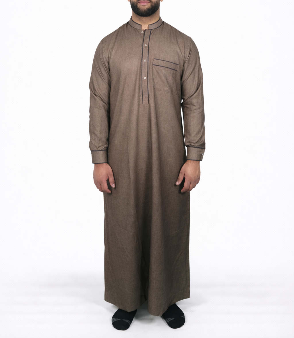 Saudi Style Collar Thobe / Jubba - Brown