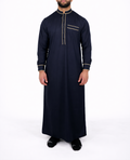 Saudi Style Collar Thobe / Jubba - Navy & Gold