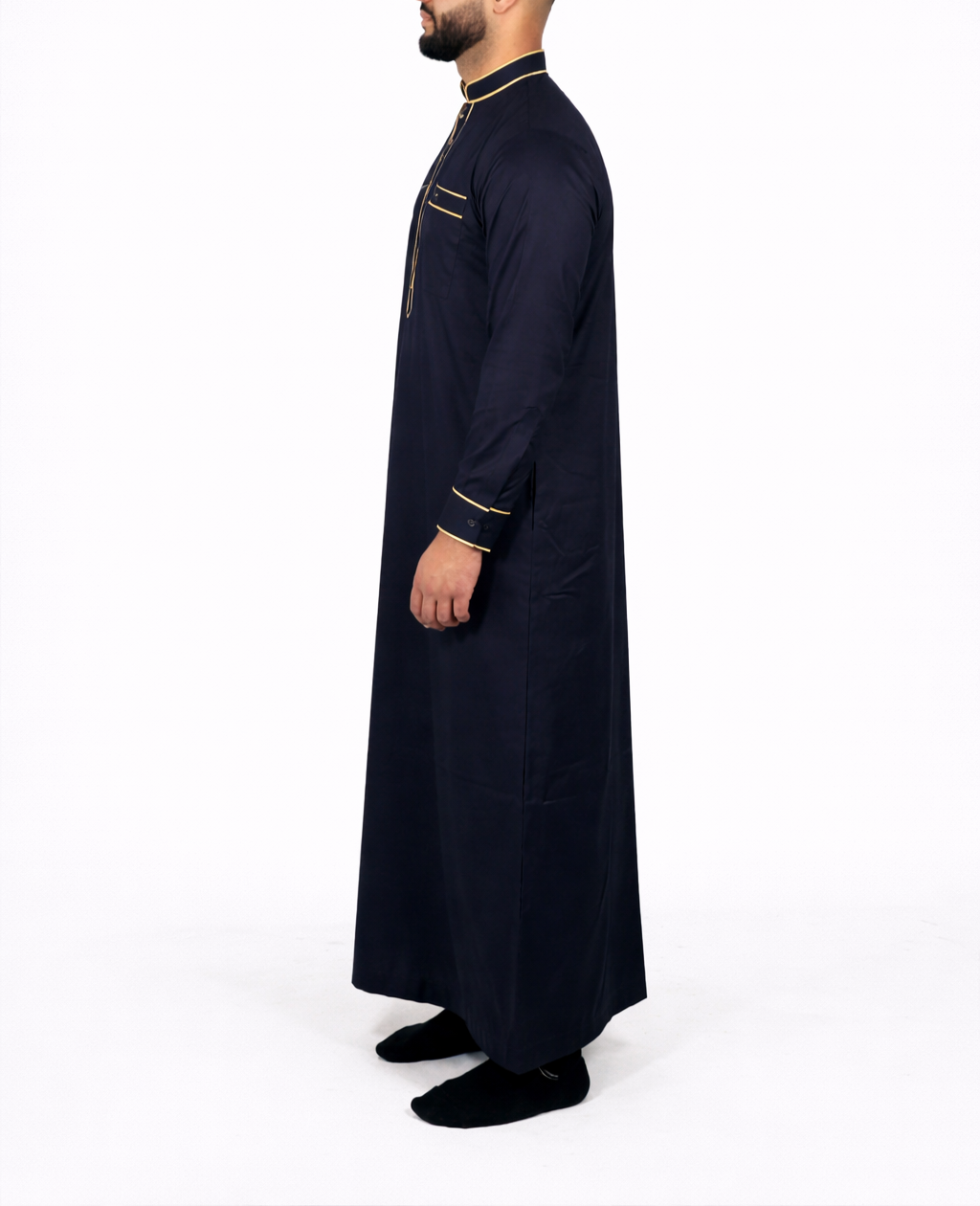 Saudi Style Collar Thobe / Jubba - Navy & Gold