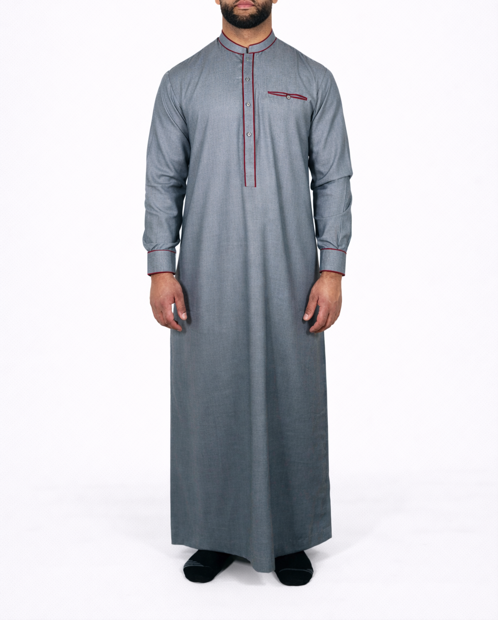 Saudi Style Collar Thobe / Jubba - Grey & Red