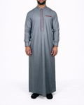 Saudi Style Collar Thobe / Jubba - Grey & Red