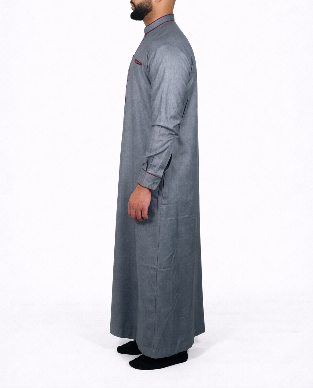 Saudi Style Collar Thobe / Jubba - Grey & Red