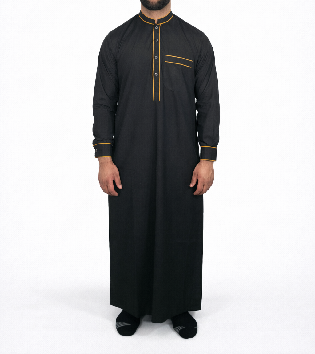 Saudi Style Collar Thobe / Jubba - Black
