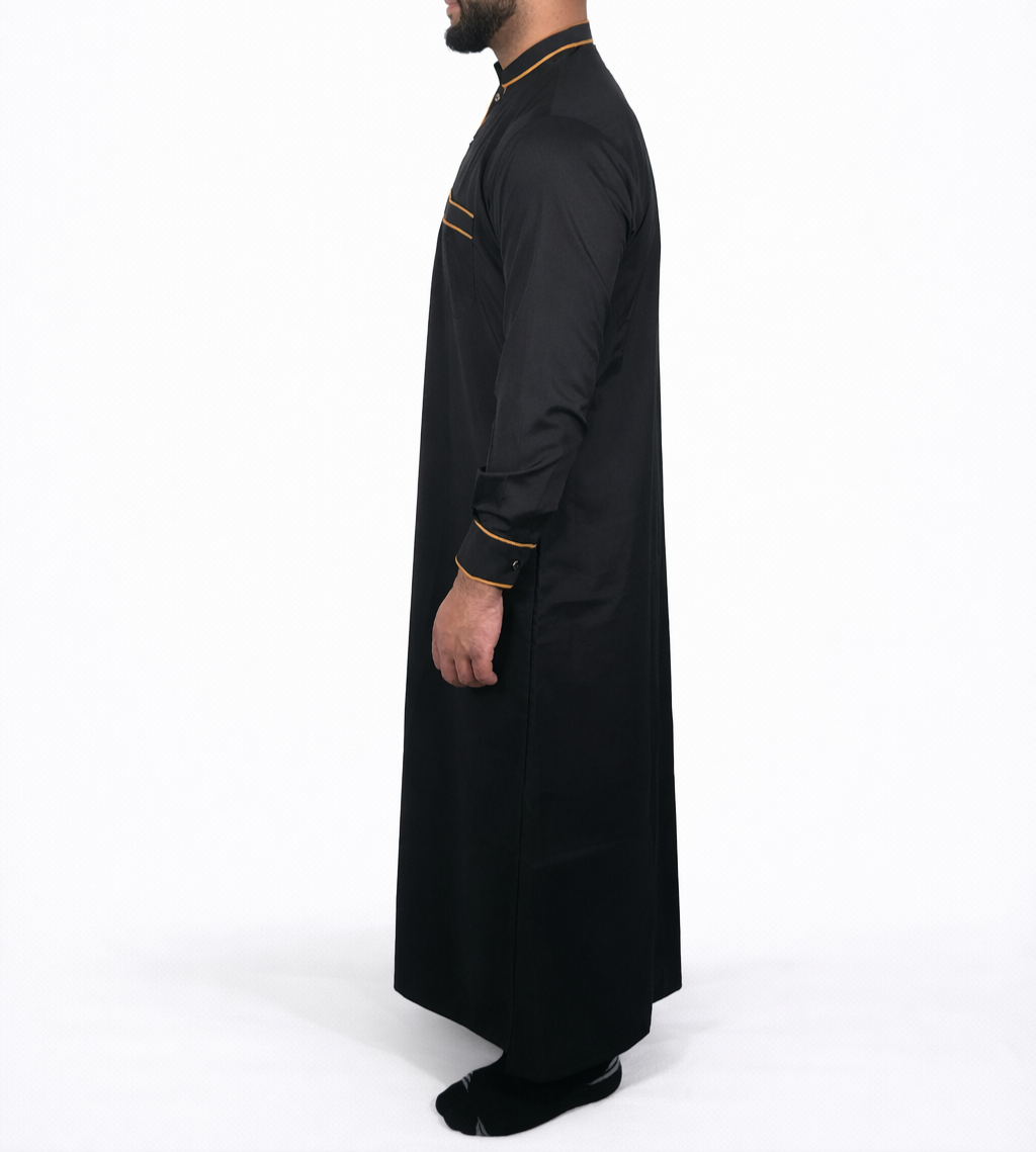 Saudi Style Collar Thobe / Jubba - Black