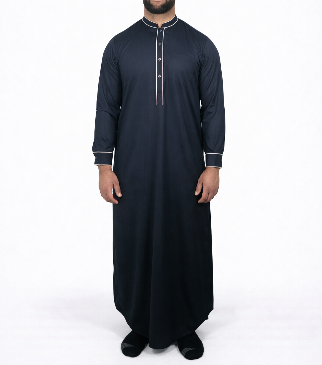 Saudi Style Collar Thobe / Jubba - Navy & Cream