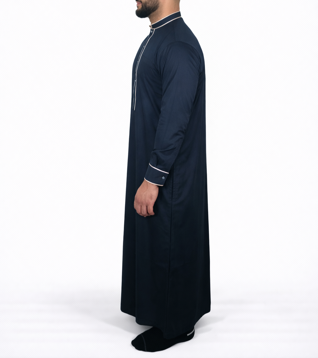 Saudi Style Collar Thobe / Jubba - Navy & Cream